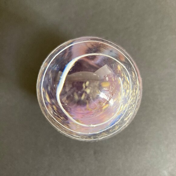 Hand Blown Glass Egg Shaped Paperweight Dichroic Purple And Gold White Swirls - Picture 5 of 7